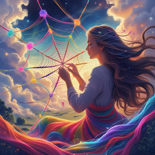 woman knitting a web